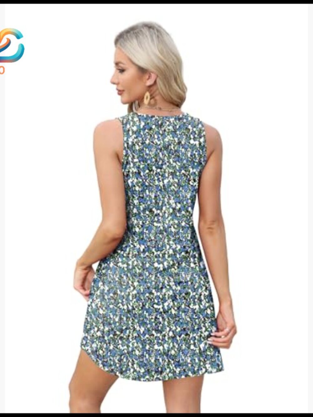 Loose V-Neck Sleeveless Sundress with Pockets, OEKO-TEX Certified - Picture 4 of 7